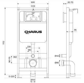 Комплект унитаза с инсталляцией CHARUS SET.121BT.DW.5 клавишей смыва черная